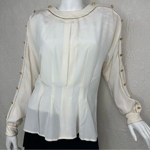 Lillie Rubin x Adrianna Papell Silk VTG Gold Trim Sleeve Button Blouse
